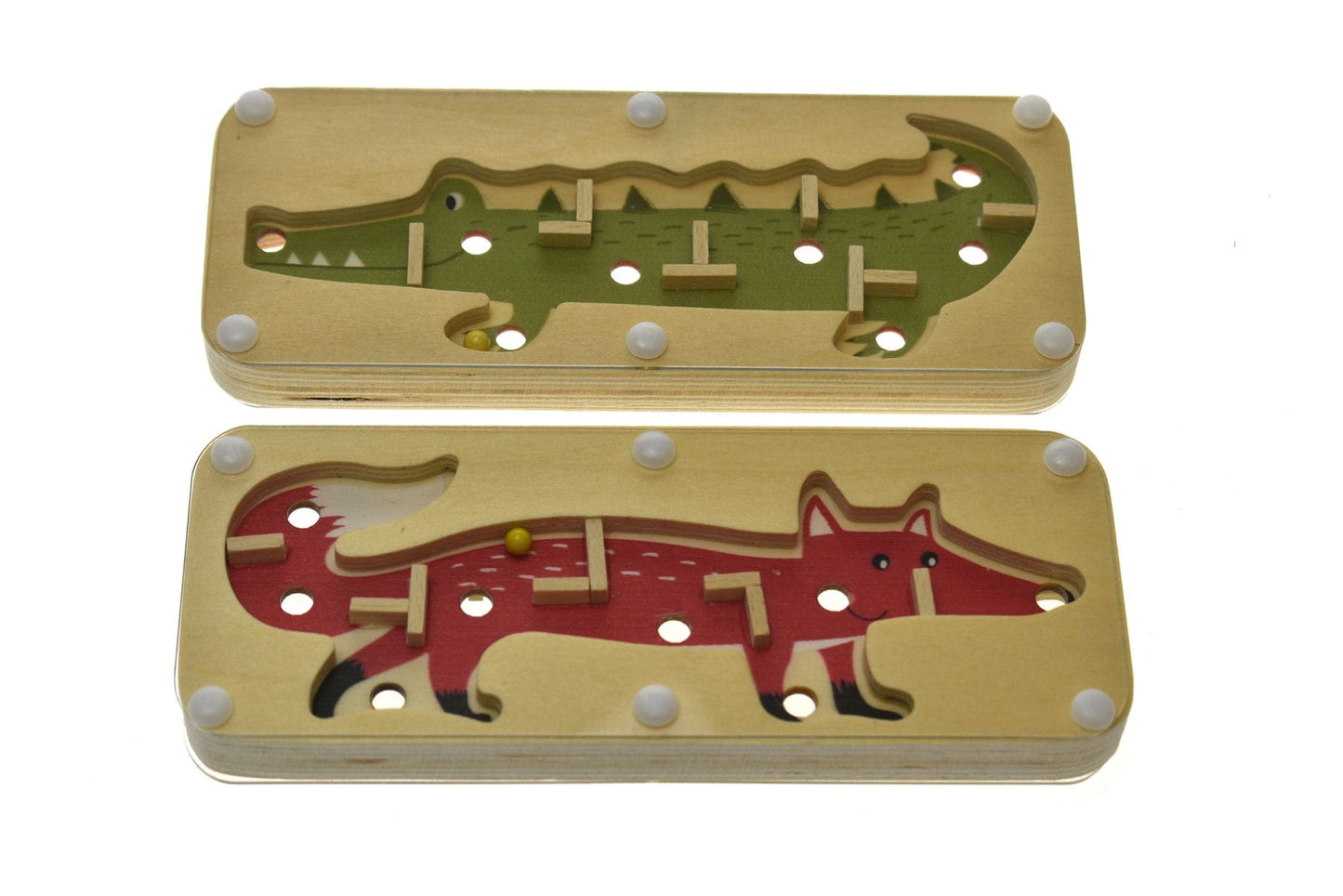 Kids Toy Chest Brand-Kaper Kidz, Games-Puzzles & Brainteasers, Toys-Novelty & Fidget WOODEN JUNGLE ANIMAL LABYRINTH CROCODILE & FOX