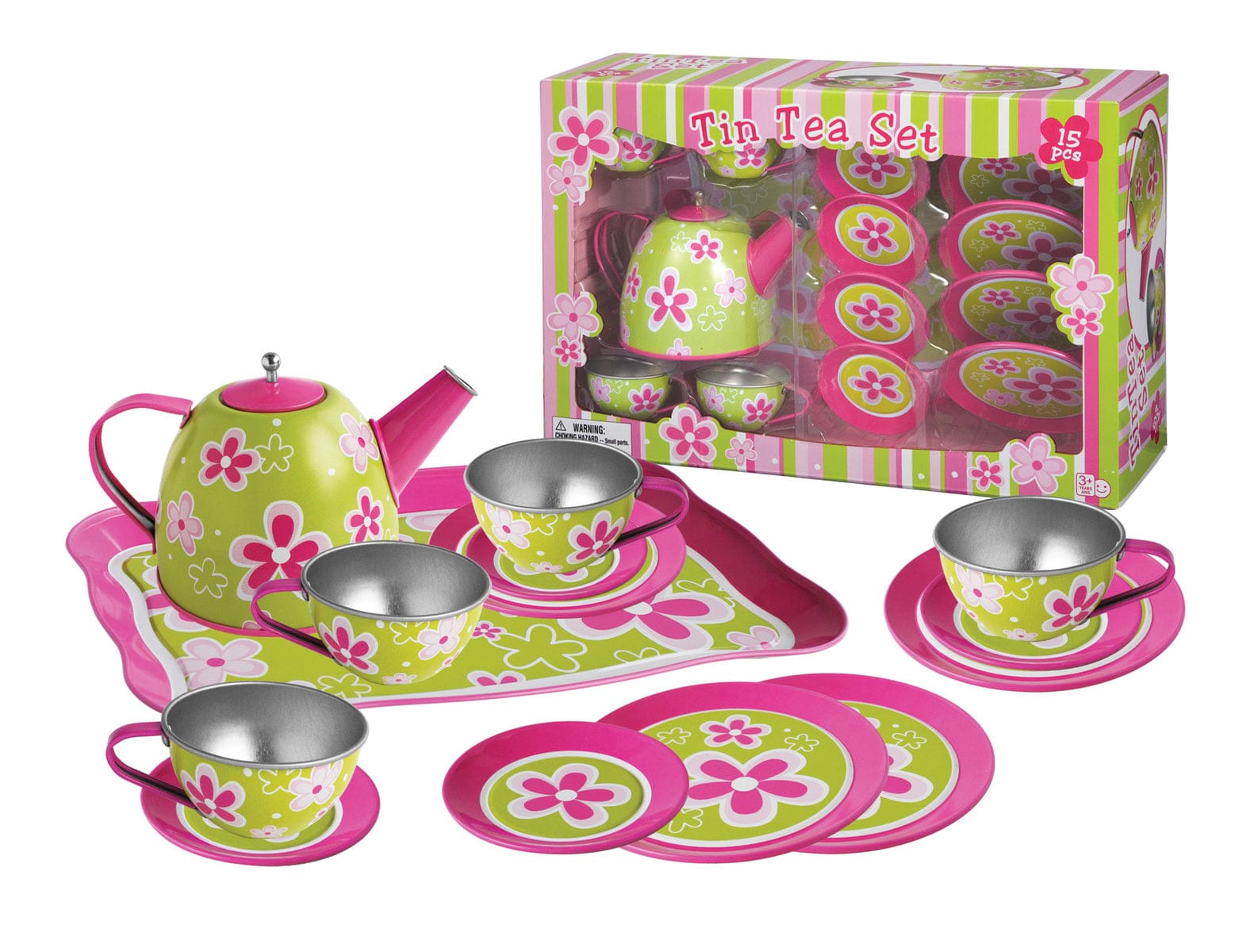 LIME DAISY FLOWER TIN TEA SET 15PCS - Kids Toy Chest 