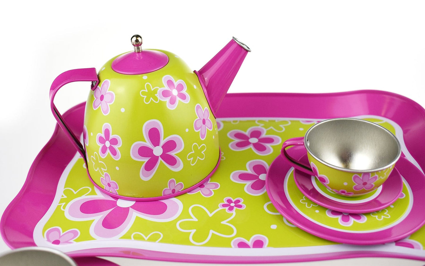 LIME DAISY FLOWER TIN TEA SET 15PCS - Kids Toy Chest 