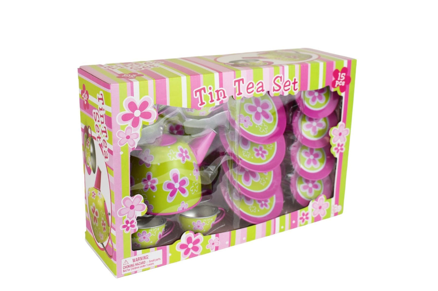 LIME DAISY FLOWER TIN TEA SET 15PCS - Kids Toy Chest 