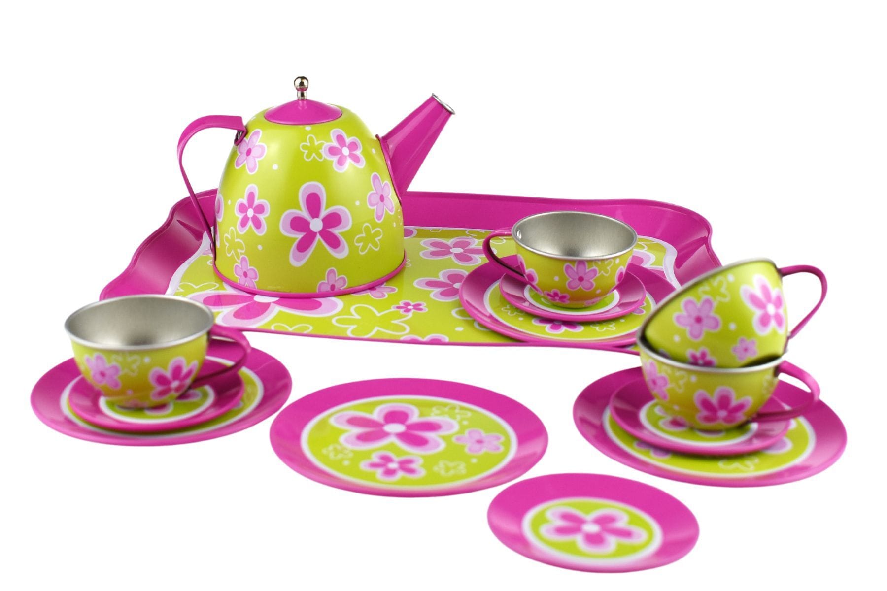 LIME DAISY FLOWER TIN TEA SET 15PCS - Kids Toy Chest 