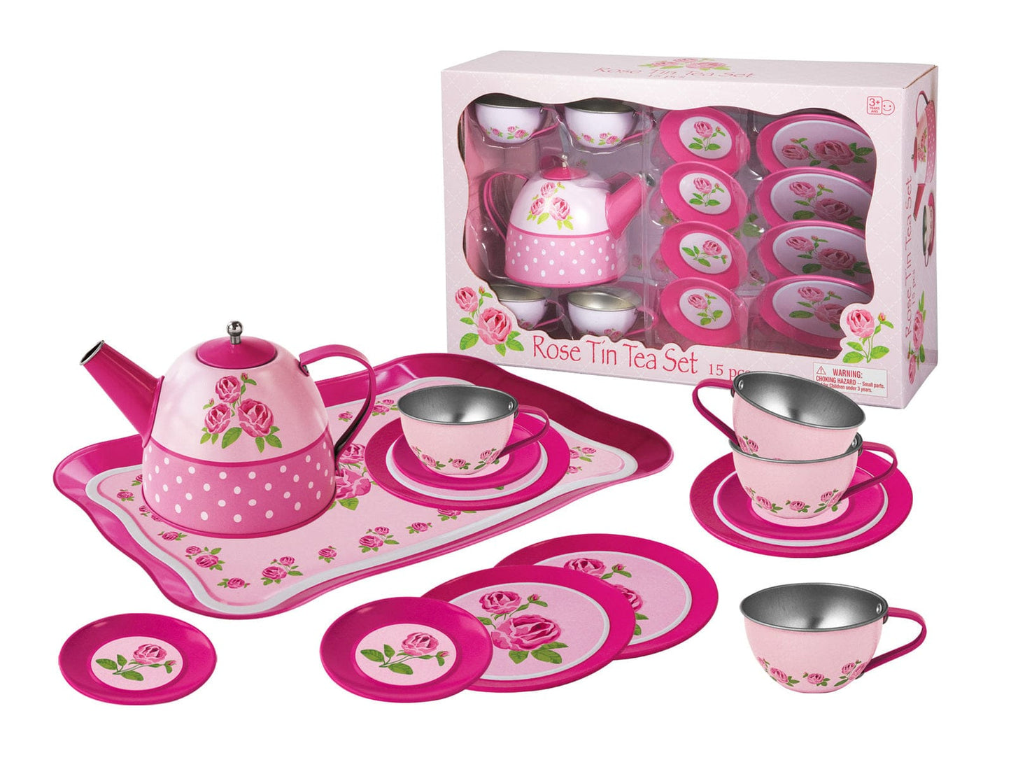 ROSE TIN TEA SET 15PCS - Kids Toy Chest 