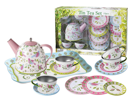 BIRD DESIGN TIN TEA SET 15PCS - Kids Toy Chest 