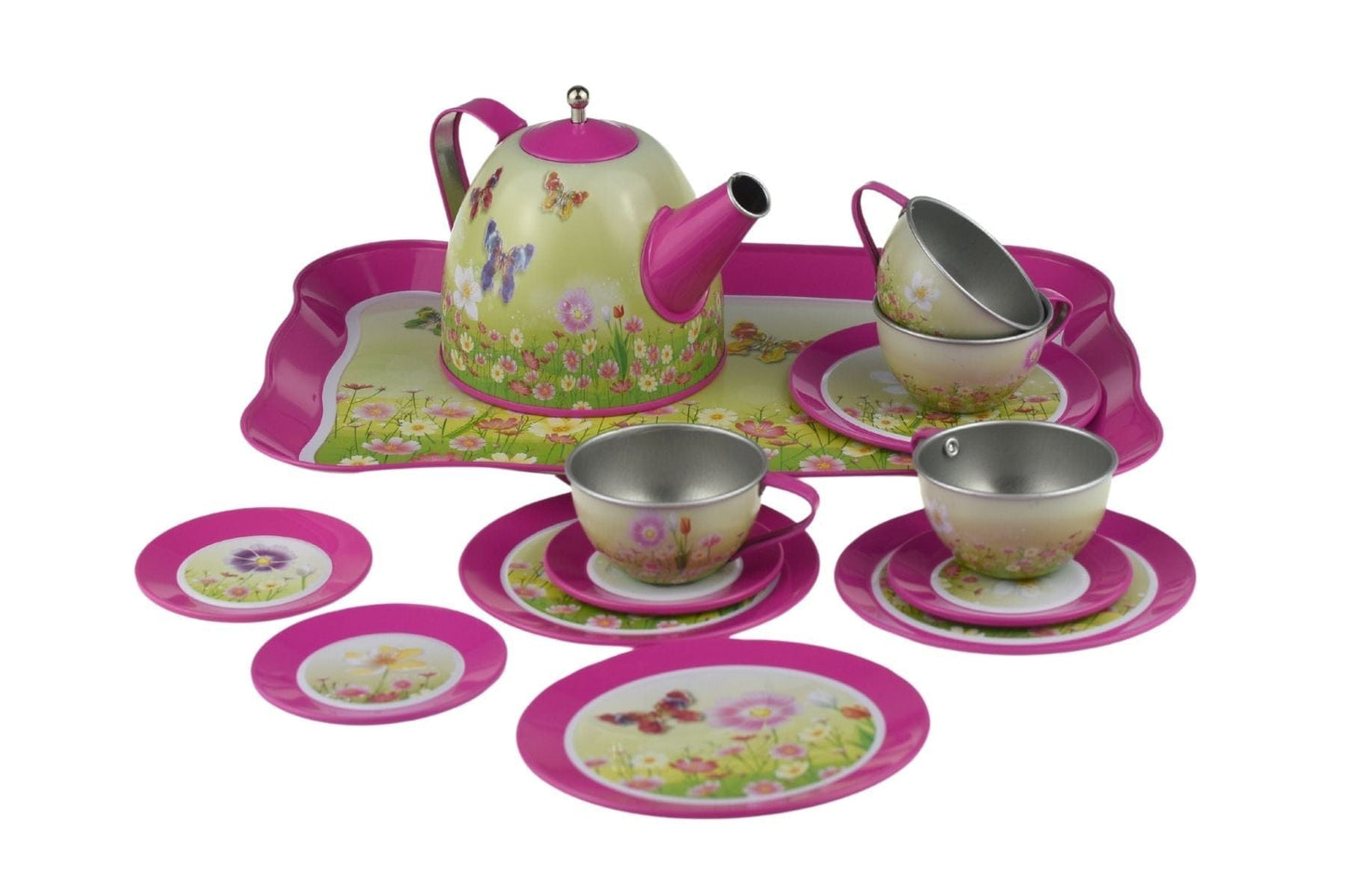 PINK BUTTERFLY TIN TEA SET 15PCS - Kids Toy Chest 