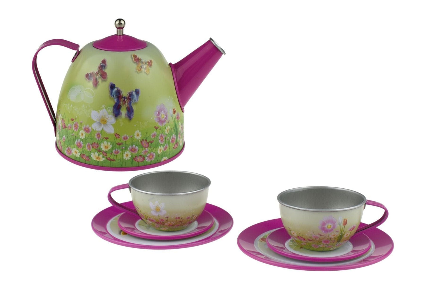 PINK BUTTERFLY TIN TEA SET 15PCS - Kids Toy Chest 