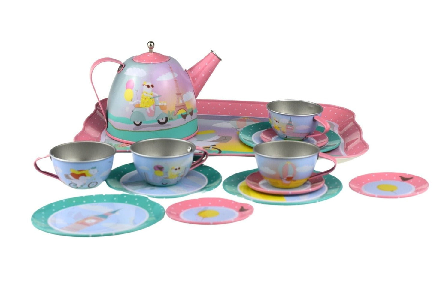 ANIMAL TOURISTS TIN TEA SET 15PCS - Kids Toy Chest 