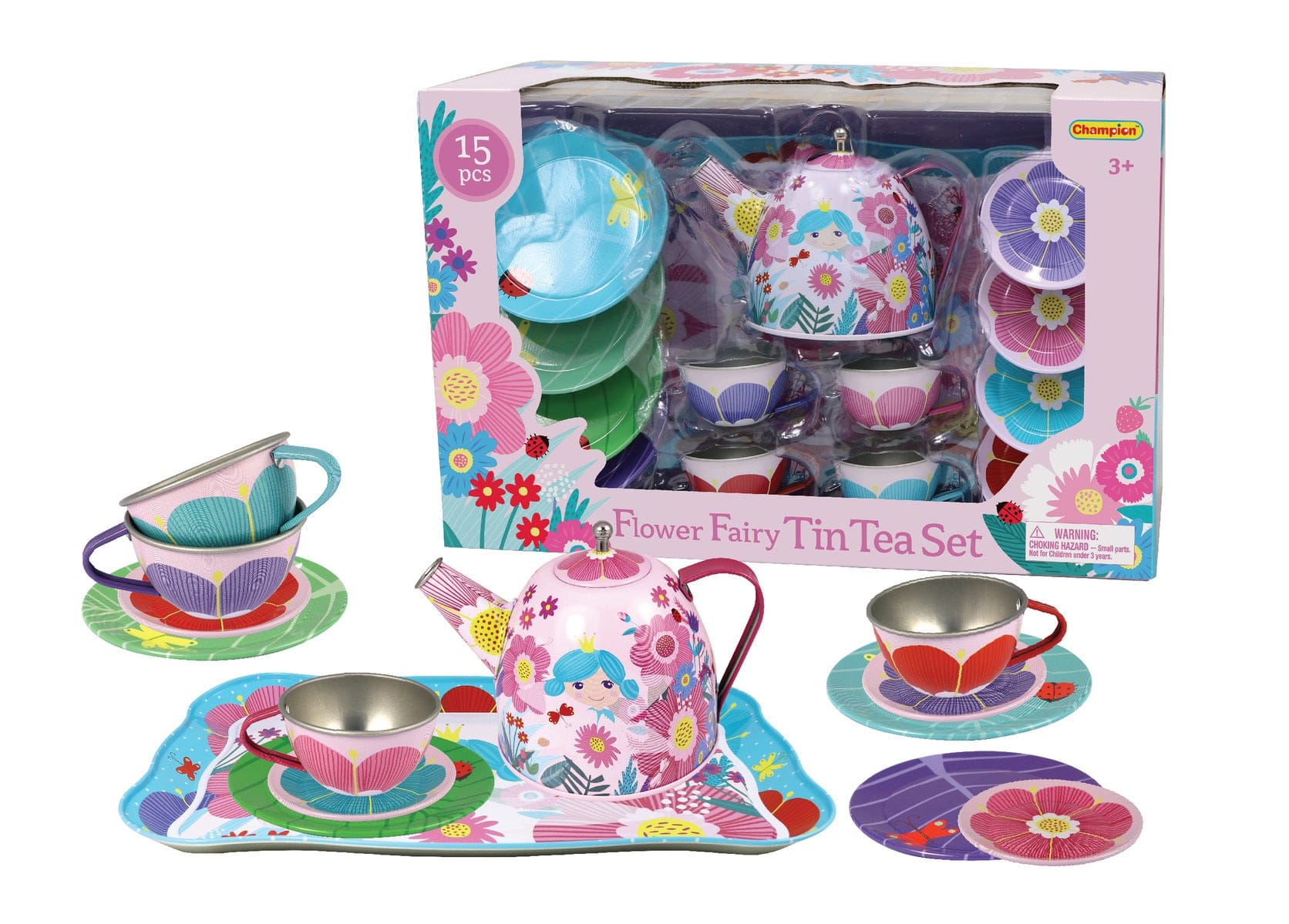 FLOWER FAIRY TIN TEA SET 15PCS - Kids Toy Chest 