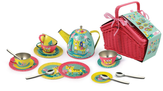 TIGER TIN TEA SET IN PICNIC BASKET 18PCS - Kids Toy Chest 