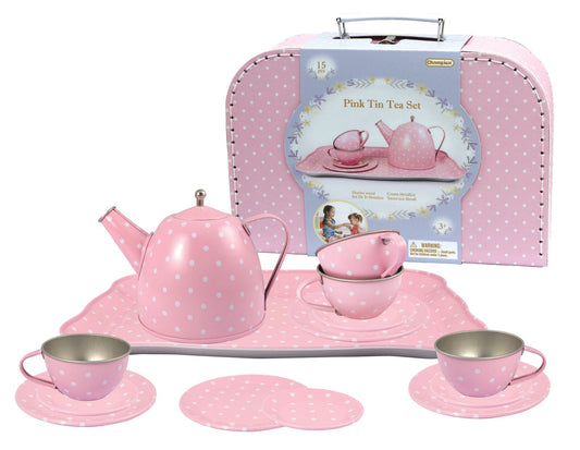 PINK TIN TEA SET IN SUITCASE 15PCS - Kids Toy Chest 