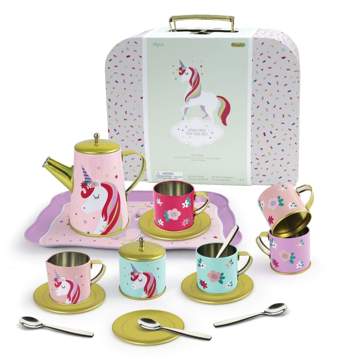 DELUXE UNICORN TIN TEA SET IN SUITCASE 18PCS - Kids Toy Chest 