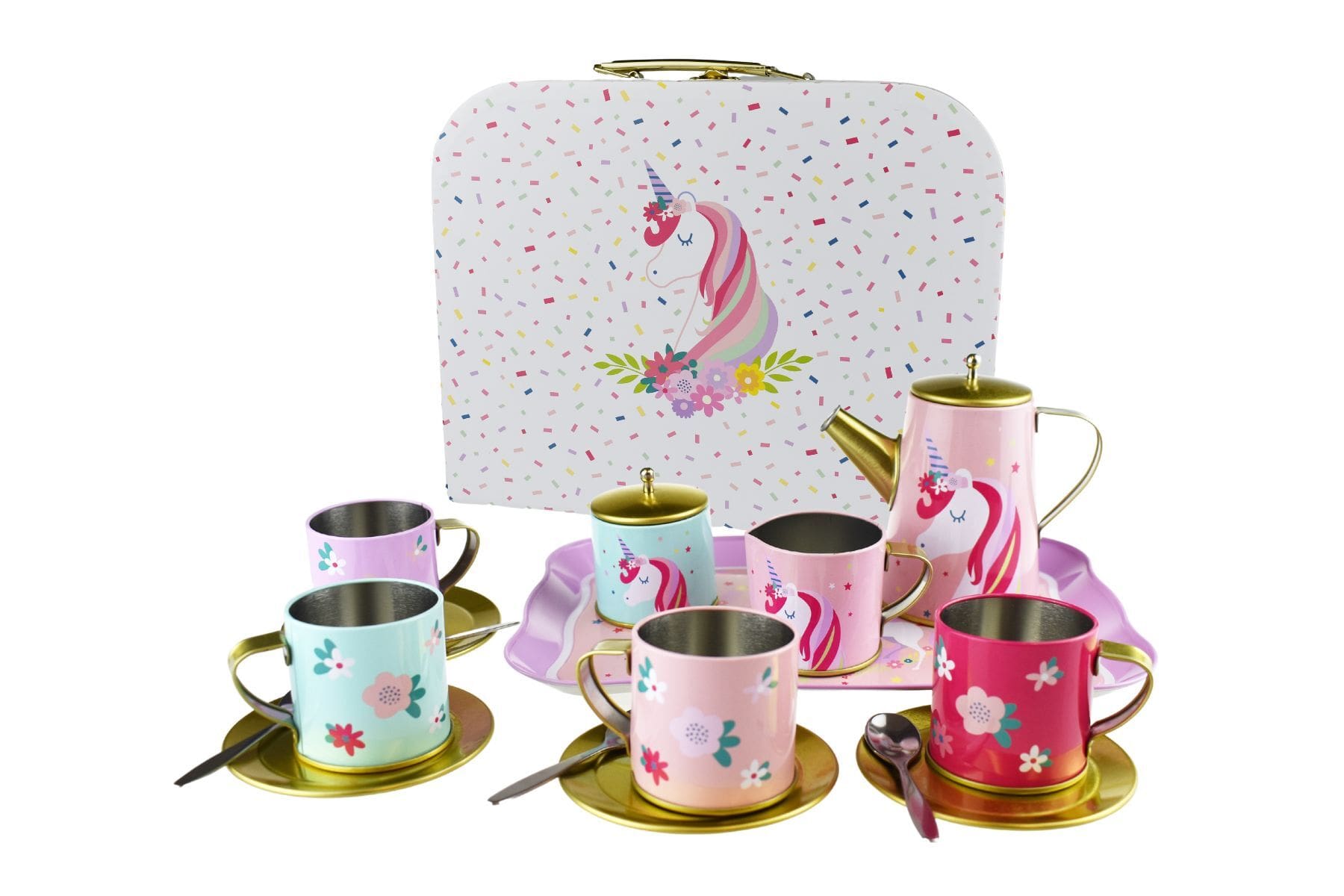 DELUXE UNICORN TIN TEA SET IN SUITCASE 18PCS - Kids Toy Chest 