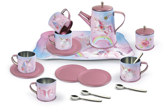 RAINBOW UNICORN TIN TEA MUG SET IN SUITCASE 18PCS - Kids Toy Chest 