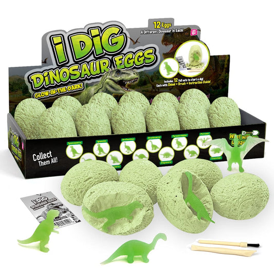 I DIG GLOW IN THE DARK DINO EGG DIG KIT SET OF 12 - Kids Toy Chest 