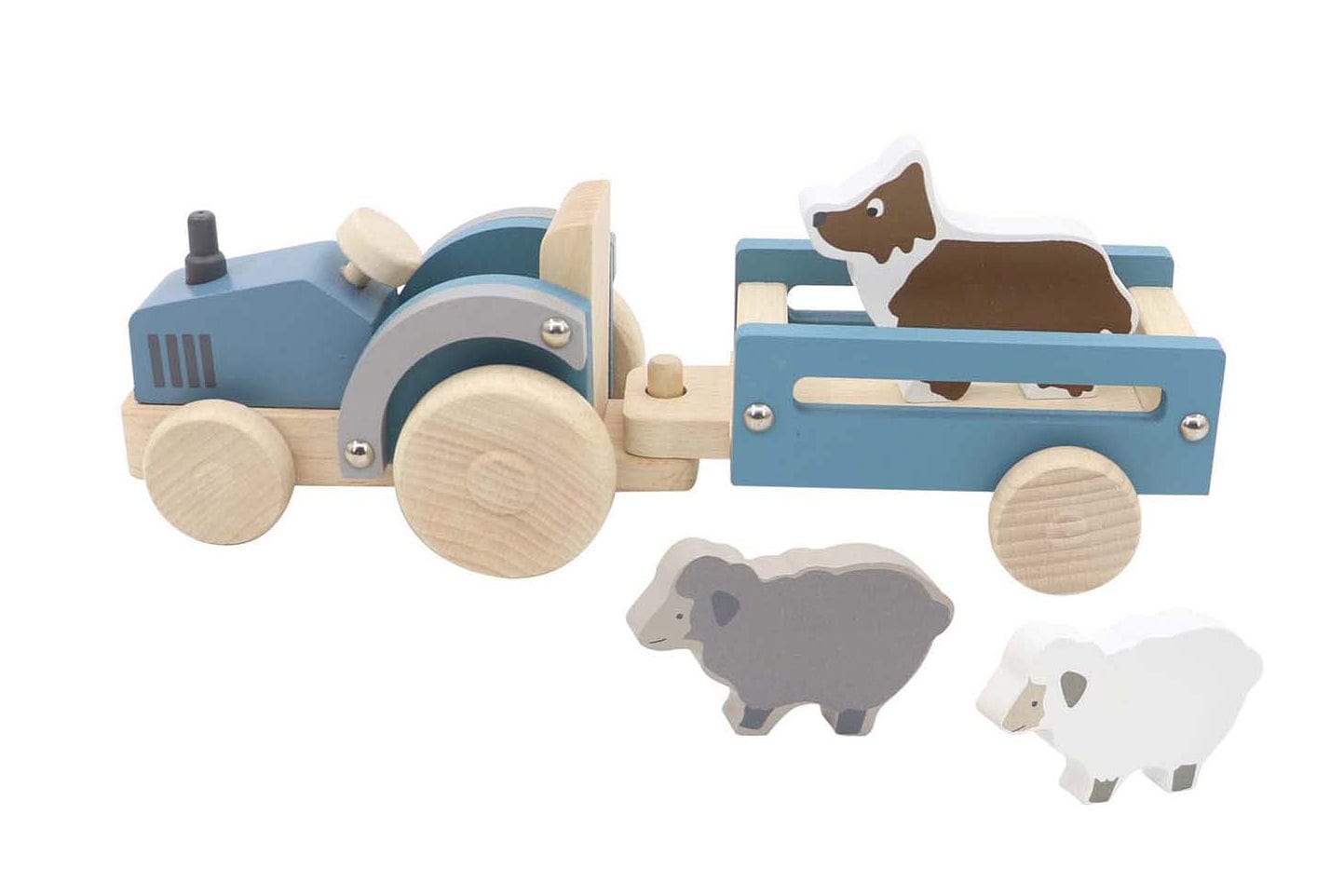 WOODEN TRACTOR WITH SHEEP DOG - Kids Toy Chest 