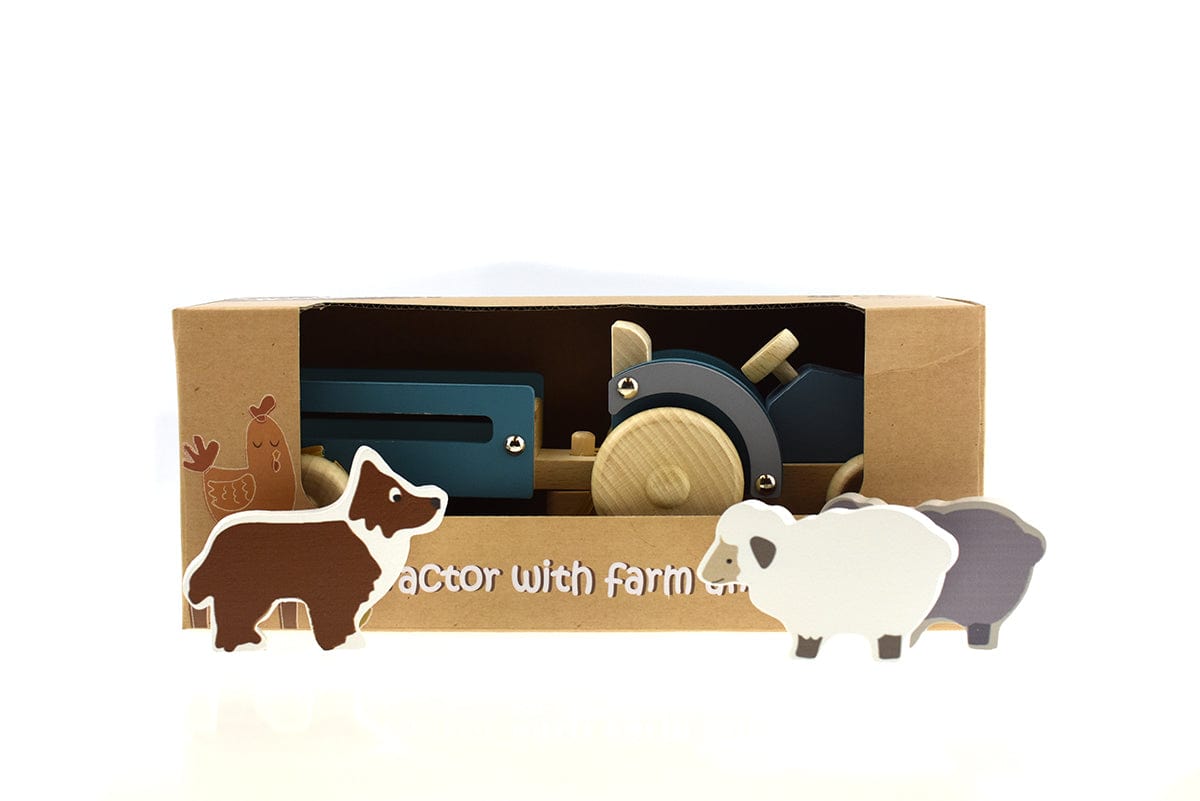 WOODEN TRACTOR WITH SHEEP DOG - Kids Toy Chest 