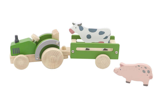 WOODEN TRACTOR WITH FARM ANIMAL - Kids Toy Chest 