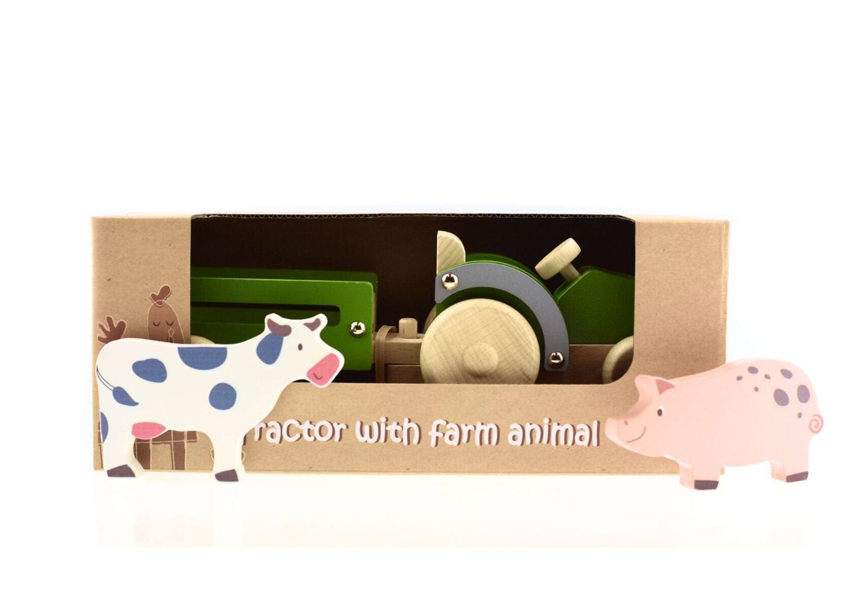 WOODEN TRACTOR WITH FARM ANIMAL - Kids Toy Chest 