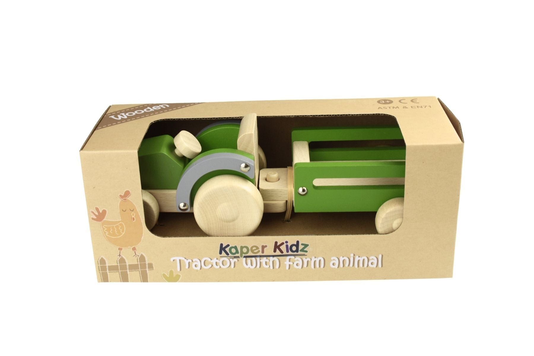 WOODEN TRACTOR WITH FARM ANIMAL - Kids Toy Chest 