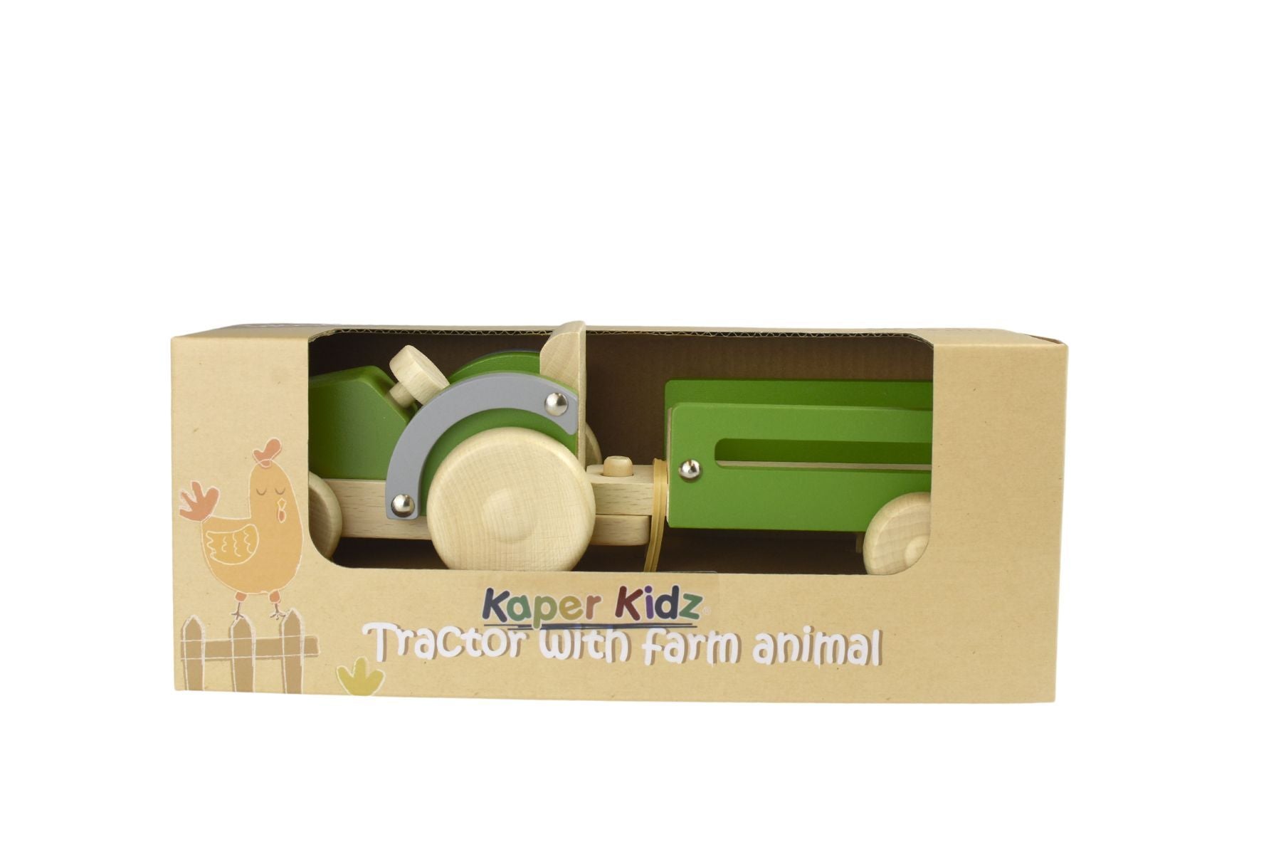 WOODEN TRACTOR WITH FARM ANIMAL - Kids Toy Chest 