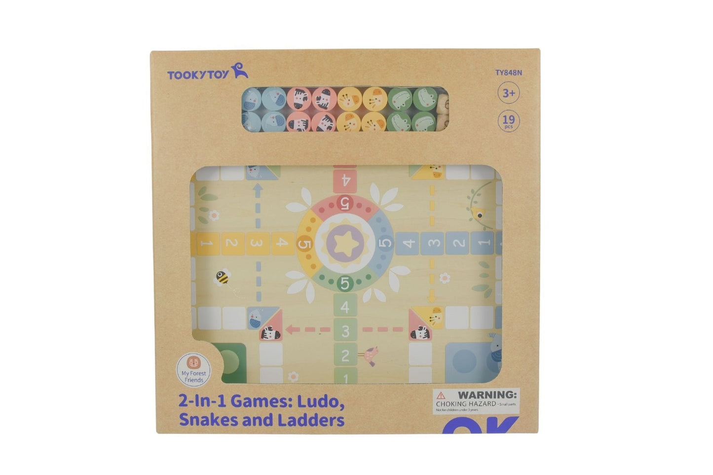 MY FOREST FRIENDS 2 IN 1 WOODEN BOARD GAME - LUDO, SNAKES AND LADDERS - Kids Toy Chest 