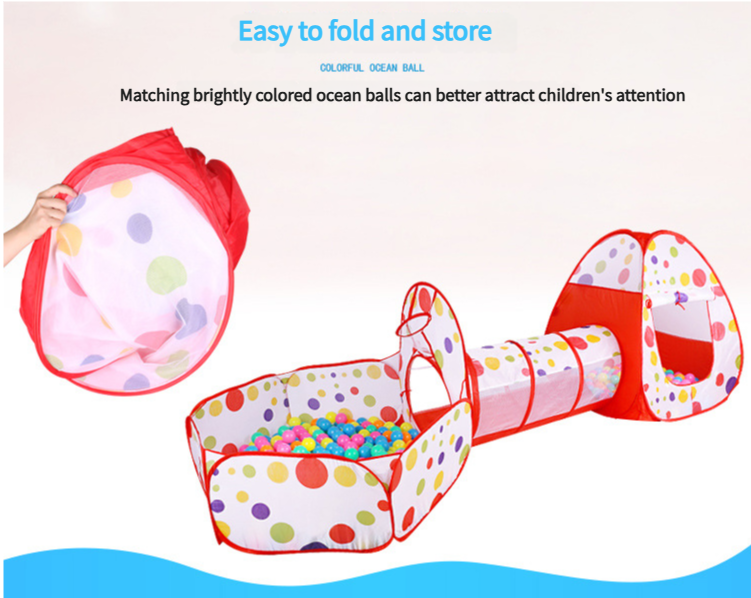 Pink 3-in-1 Kids Play Tent Set - Foldable Indoor/Outdoor Tunnel and Ball Pit with Fence