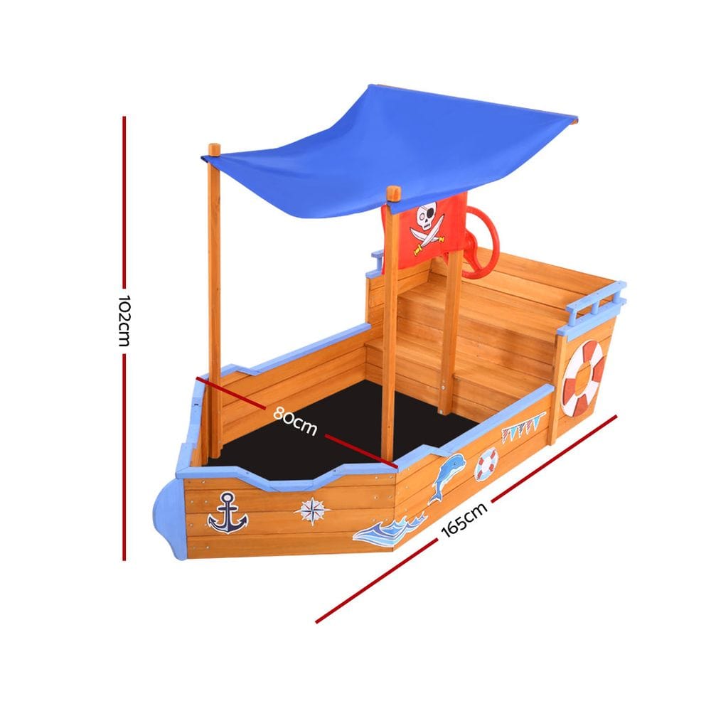 Kids Toy Chest  Baby & Kids > Baby & Kid's Toys > Outdoor Play Equipment Keezi Kids Sandpit Wooden Boat Sand Pit with Canopy Bench Seat Beach Toys 165cm