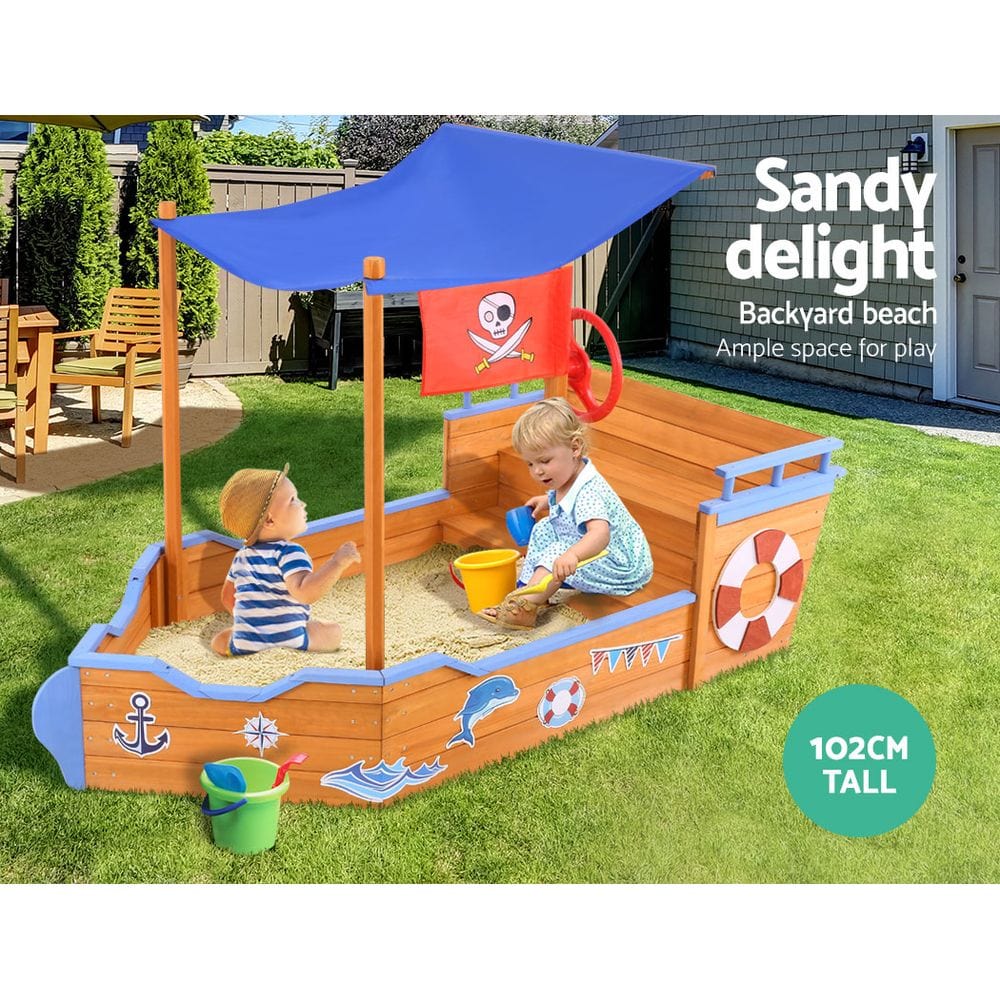 Kids Toy Chest  Baby & Kids > Baby & Kid's Toys > Outdoor Play Equipment Keezi Kids Sandpit Wooden Boat Sand Pit with Canopy Bench Seat Beach Toys 165cm