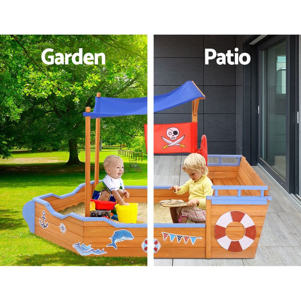 Kids Toy Chest  Baby & Kids > Baby & Kid's Toys > Outdoor Play Equipment Keezi Kids Sandpit Wooden Boat Sand Pit with Canopy Bench Seat Beach Toys 165cm