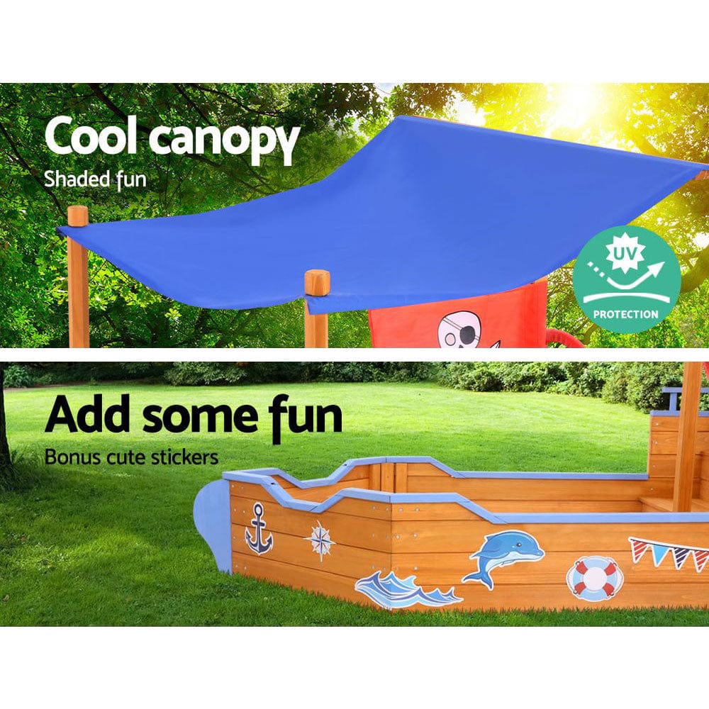 Kids Toy Chest  Baby & Kids > Baby & Kid's Toys > Outdoor Play Equipment Keezi Kids Sandpit Wooden Boat Sand Pit with Canopy Bench Seat Beach Toys 165cm