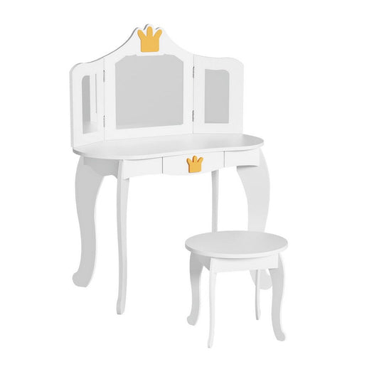 Kids Toy Chest  Baby & Kids > Kid's Furniture > Kid's Dressers, Cupboards & Wardrobes Keezi Kids Dressing Table Vanity Makeup Chair Set Wooden 3 Mirror Drawer White