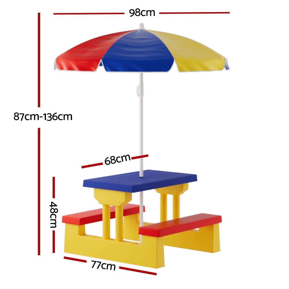 Kids Toy Chest  Baby & Kids > Kid's Furniture > Kid's Tables, Chairs & Seats Keezi Kids Outdoor Table and Chairs Set Picnic Bench Umbrella Children Indoor