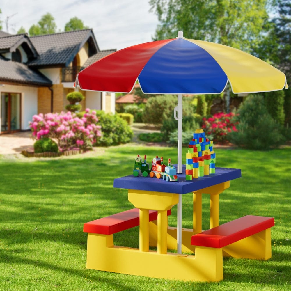 Kids Toy Chest  Baby & Kids > Kid's Furniture > Kid's Tables, Chairs & Seats Keezi Kids Outdoor Table and Chairs Set Picnic Bench Umbrella Children Indoor