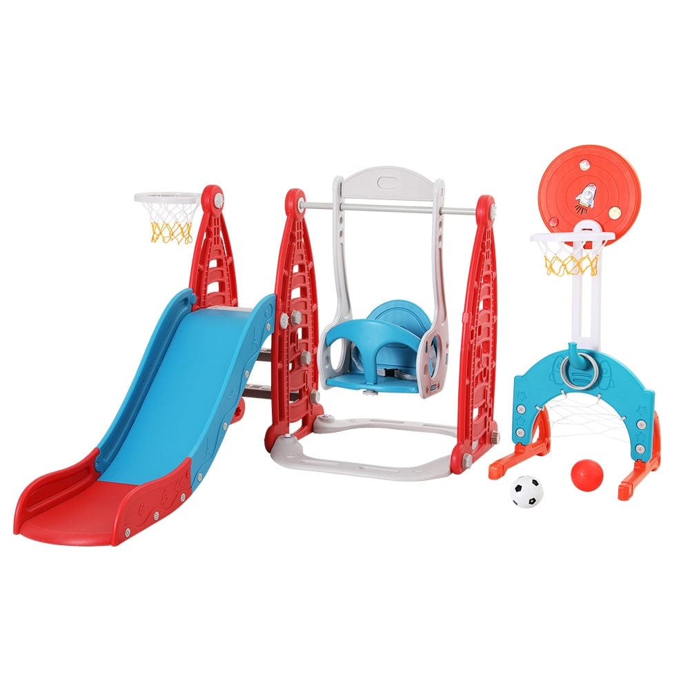 Kids Toy Chest Baby & Kids > Toys Keezi Kids Slide Swing Set Basketball Hoop Rings Football Outdoor Toys Red