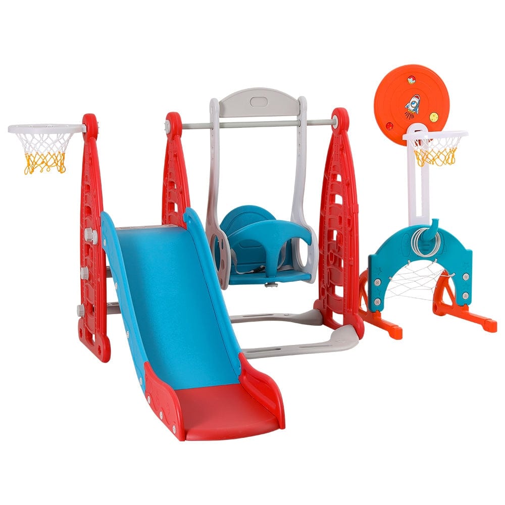 Kids Toy Chest Baby & Kids > Toys Keezi Kids Slide Swing Set Basketball Hoop Rings Football Outdoor Toys Red