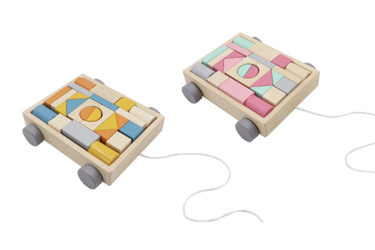 Kids Toy Chest Brand-Calm & Breezy, Toys-Push/Pull Along WOODEN BLOCKS AND PULL ALONG CART