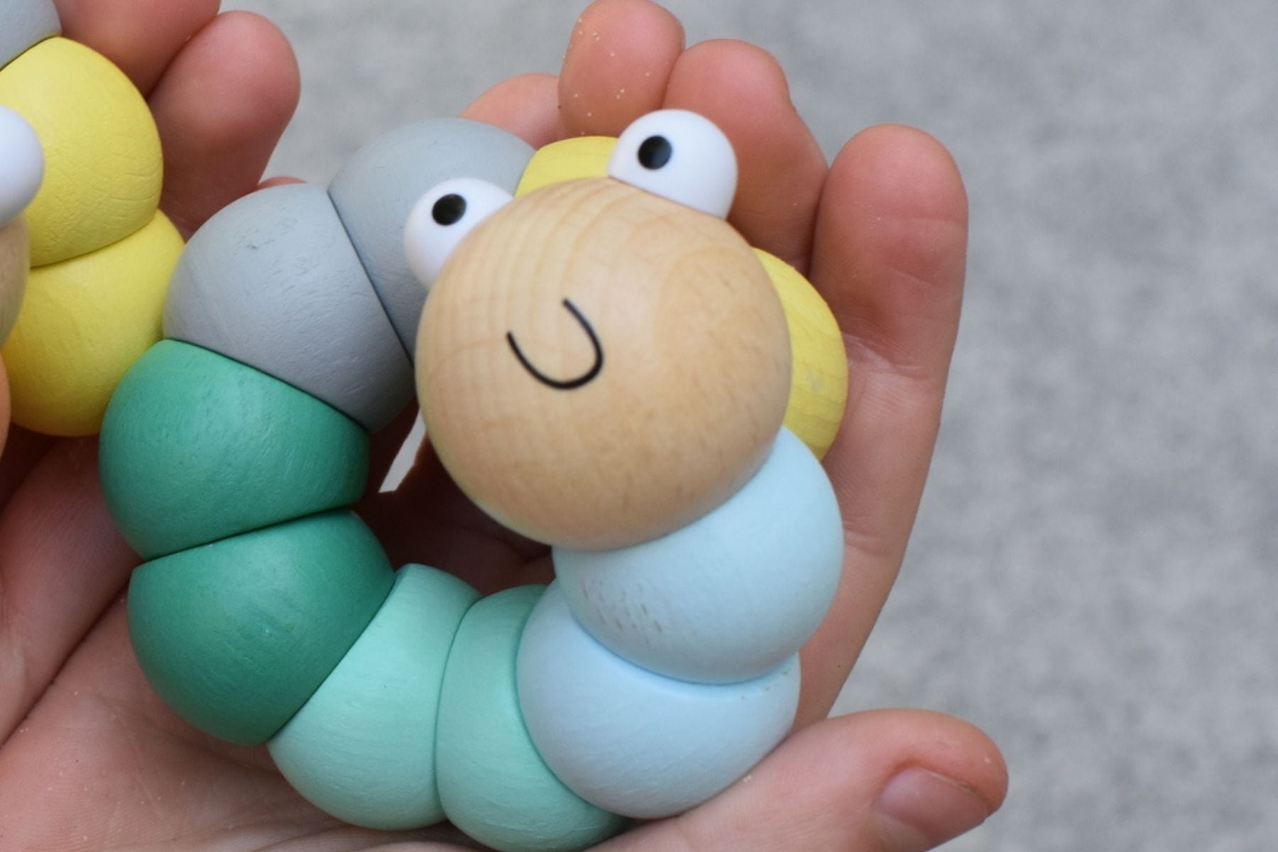 Kids Toy Chest Brand-Calm & Breezy, Toys-Rattles & Teethers, Gift-Baby Shower CALM & BREEZY WOODEN JOINTED WORM OLIVE