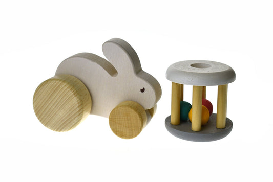 Kids Toy Chest Brand-Calm & Breezy, Toys-Vehicles, Gift-Baby Shower,Toys-Rattles & Teethers CALM & BREEZY WOODEN RATTLE + RABBIT