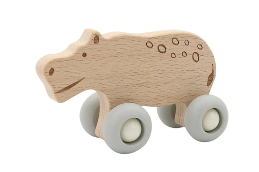 Kids Toy Chest Brand-Calm & Breezy, Toys-Vehicles WOODEN HIPPOPOTAMUS WITH SILICONE WHEELS