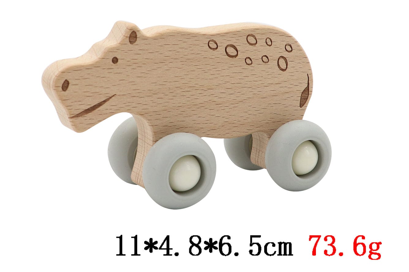 Kids Toy Chest Brand-Calm & Breezy, Toys-Vehicles WOODEN HIPPOPOTAMUS WITH SILICONE WHEELS