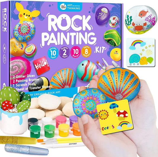 Kids Toy Chest Brand-JarMelo, Craft-Craft Kits ROCK PAINTING WITH METALLIC PAINTS & GLITTER GLUES CRAFT KIT