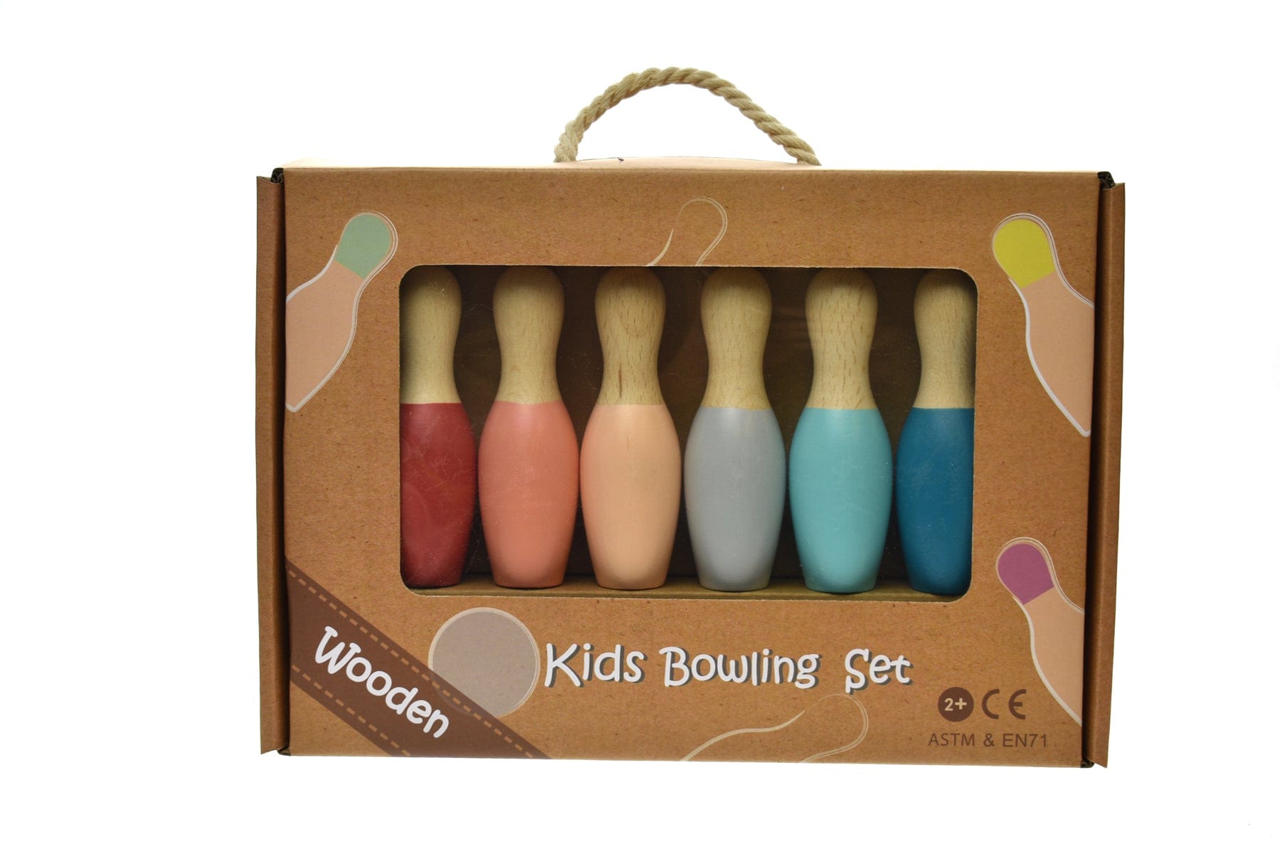 Kids Toy Chest Brand-Kaper Kidz, Games-Family Games WOODEN BOWLING SET BOTTOM COLOURED