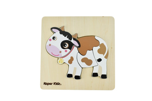 Kids Toy Chest Brand-Kaper Kidz, Games-Peg & Tray Puzzles FARM CHUNKY PUZZLES COW