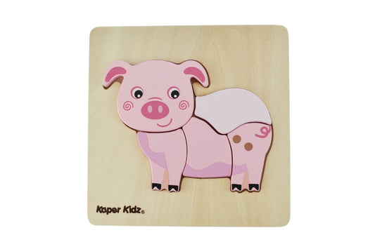 Kids Toy Chest Brand-Kaper Kidz, Games-Peg & Tray Puzzles FARM CHUNKY PUZZLES PIG