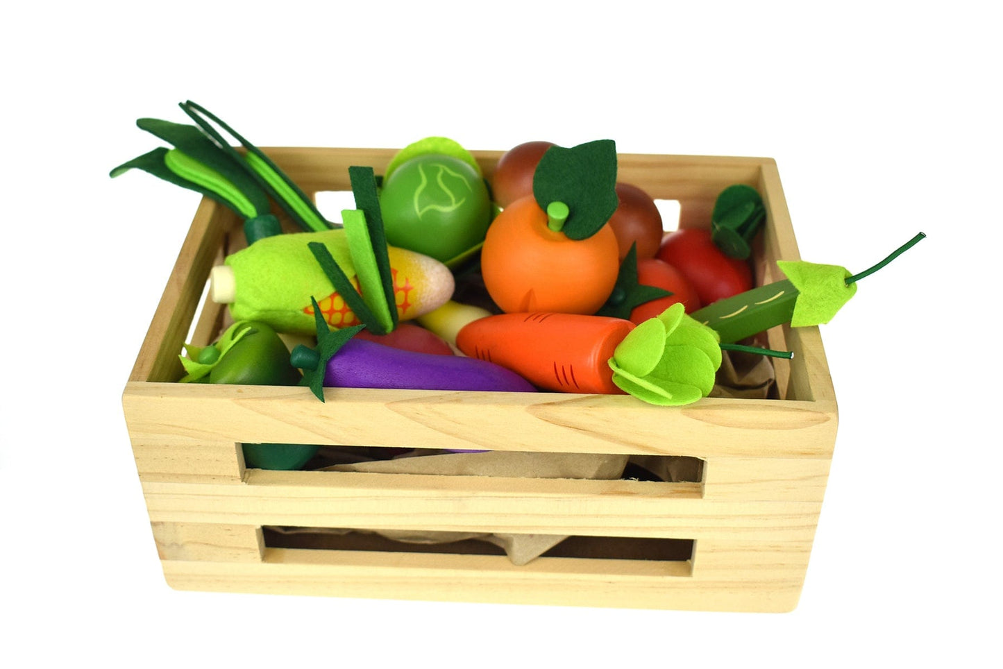 Kids Toy Chest Brand-Kaper Kidz, Toys-Cooking & Dining, Toys-Pretend Play WOODEN VEGETABLES 15-PC SET WITH WOODEN CRATE