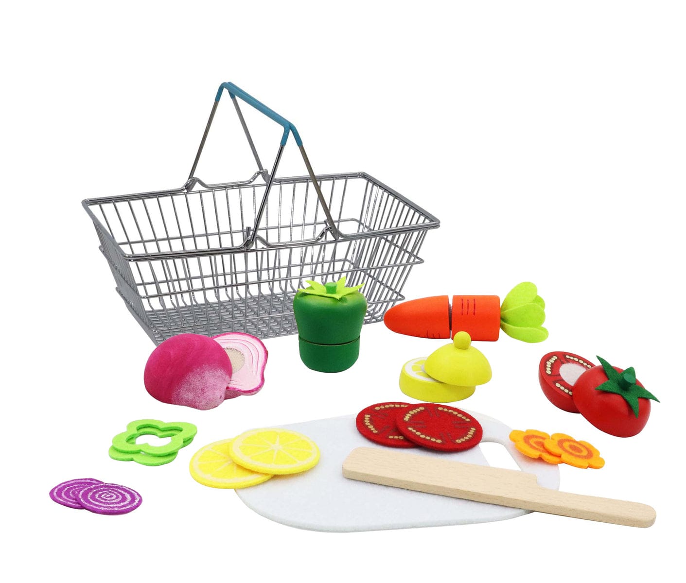 Kids Toy Chest Brand-Kaper Kidz, Toys-Cooking & Dining WOODEN CUTTING VEGETABLES WITH METAL BASKET