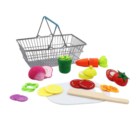 Kids Toy Chest Brand-Kaper Kidz, Toys-Cooking & Dining WOODEN CUTTING VEGETABLES WITH METAL BASKET