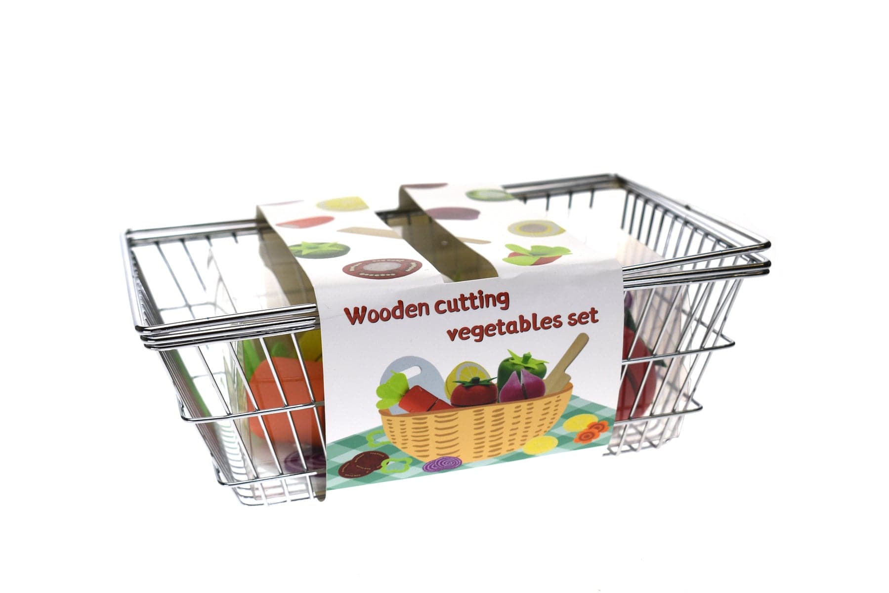 Kids Toy Chest Brand-Kaper Kidz, Toys-Cooking & Dining WOODEN CUTTING VEGETABLES WITH METAL BASKET