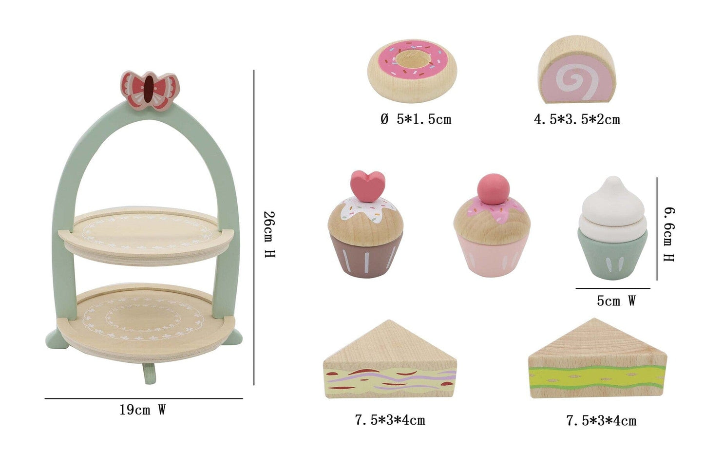 Kids Toy Chest Brand-Kaper Kidz, Toys-Cooking & Dining WOODEN HIGH TEA STAND PLAYSET