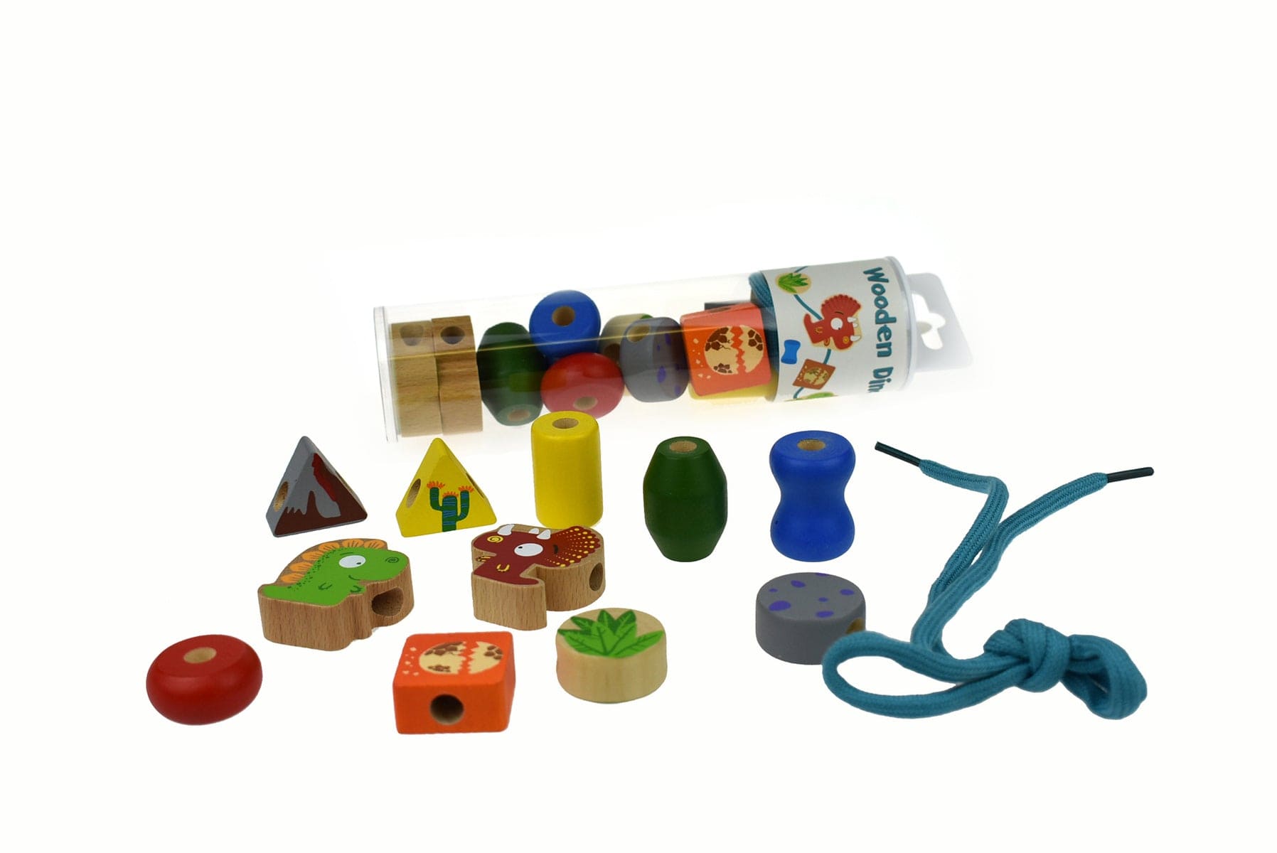 Kids Toy Chest Brand-Kaper Kidz, Toys-Educational WOODEN  DINOSAUR LACING BEAD SET IN TUBE