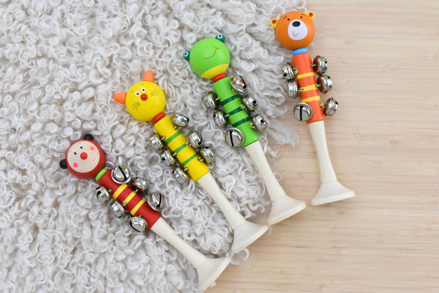 Kids Toy Chest Brand-Kaper Kidz, Toys-Musical Toys ANIMAL BELL STICK WITH BASE SET OF 4